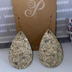 Cork/Gold Textured Teardrop Earrings